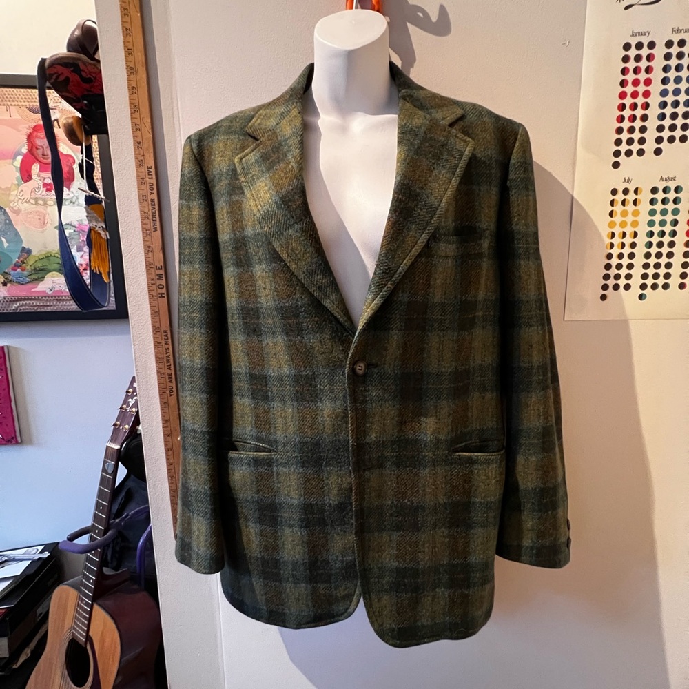 Vintage 70s Towncraft Olive and Brown Plaid Blazer